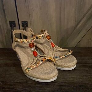Beaded Tan Sandals NWOT